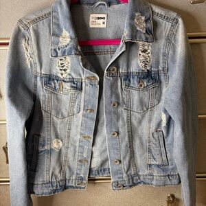 Ci Sono Women's Ripped Denim Jacket - Light Blue